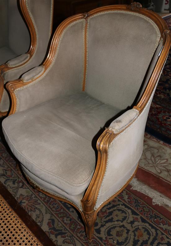 Late 19th century French beech framed enclosed bergere armchair